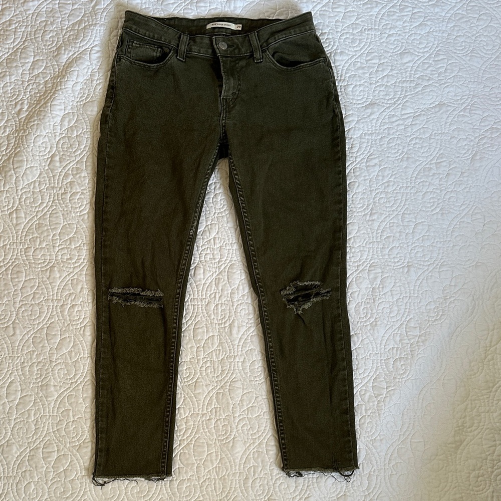 Levi's Olive Skinny Jeans with Distressed Knees